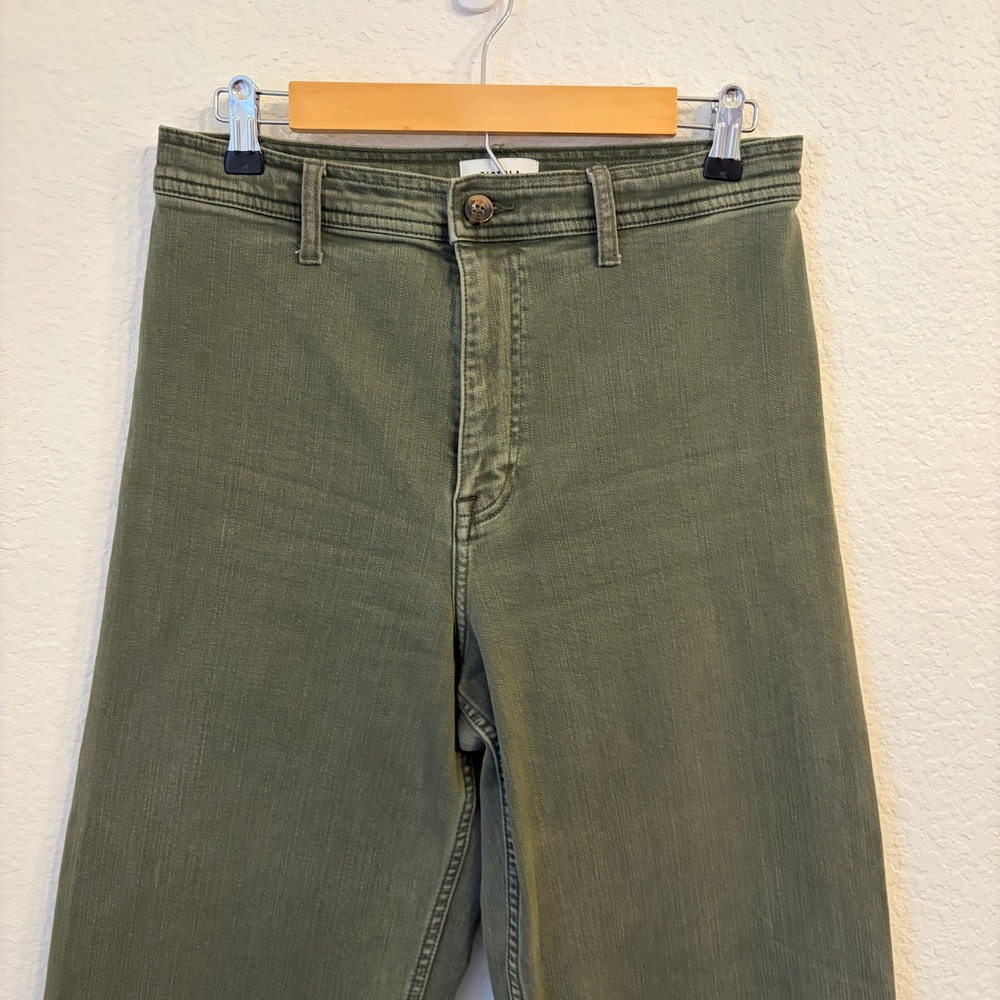 Pistola Penny Wide Leg Crop Jeans 30 Olive Green High Rise Raw Hem Utility Pants - Picture 3 of 12